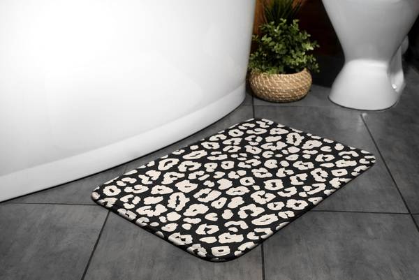 Badteppich Leopardenmuster Schwarz - Polyester - 75 x 45 x 75 cm