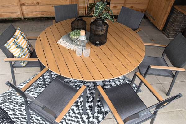 Esstisch Alu Teakoptik rund Braun - Metall - 150 x 74 x 150 cm