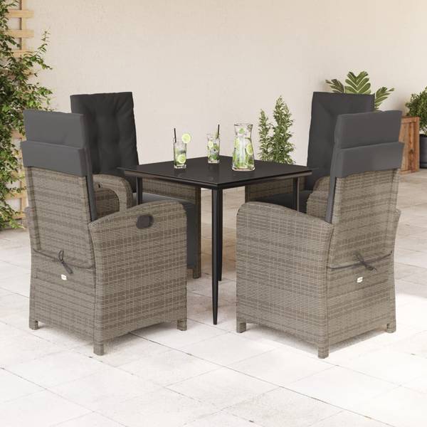 Garten Essgruppe 3038912-3 (5-teilig) Grau - Polyester - Stahl - Klarglas - 80 x 74 x 80 cm