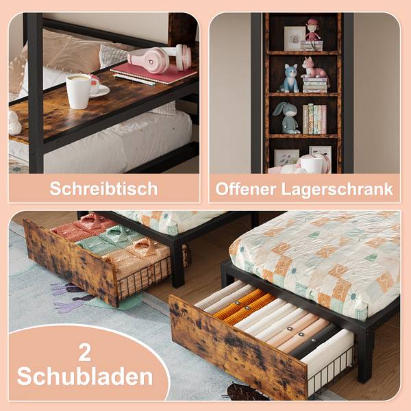 Etagenbett Arya Schwarz - Holzwerkstoff - Metall - 206 x 180 x 226 cm