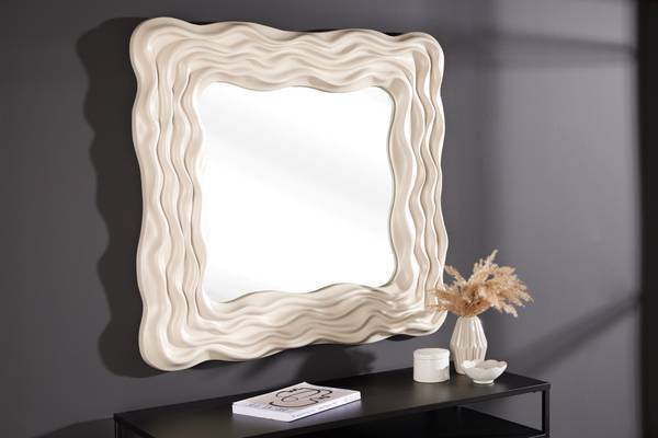 Wandspiegel WAVE Beige - Grau - Paulownia - 90 x 90 x 5 cm