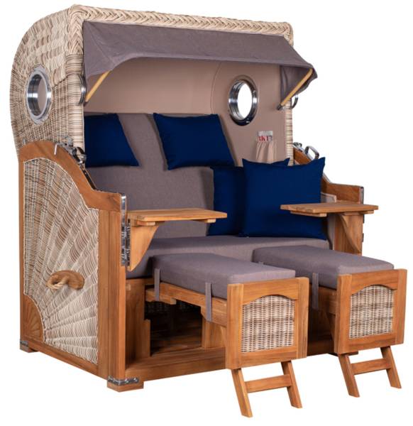 Strandkorb Düne Grande 2,5 Sitzer Grau - Polyester - Teakholz - 142 x 170 x 95 cm