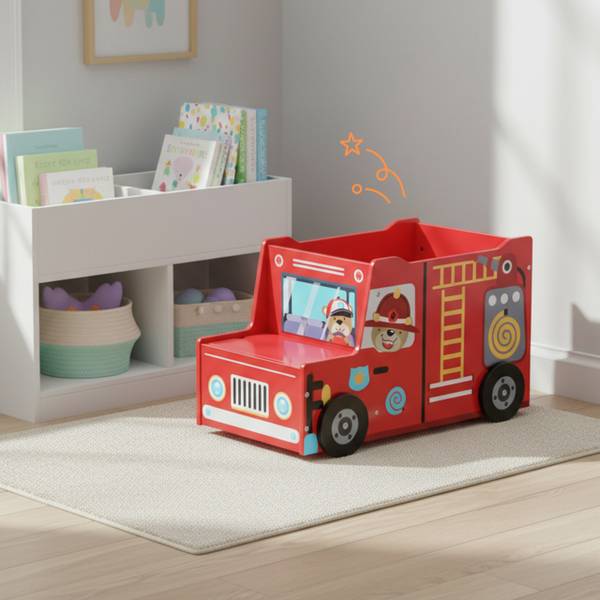 Coffre à jouets «Pompiers» Bleu - Rouge - Jaune - Bois manufacturé - 60 x 34 x 32 cm