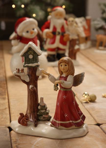 Engel Himmlischer Besuch Grün - Rot - Porzellan - 11 x 20 x 18 cm