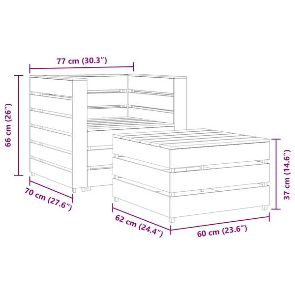 Garten-Lounge-Set 3011726-4 (2-teilig) Braun - Kiefer - 60 x 37 x 62 cm