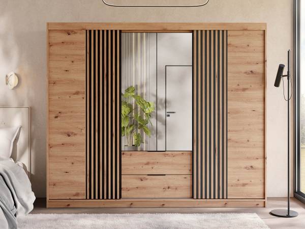 Kleiderschrank Majorka 250 Schwarz - Braun - Holzwerkstoff - 250 x 213 x 60 cm