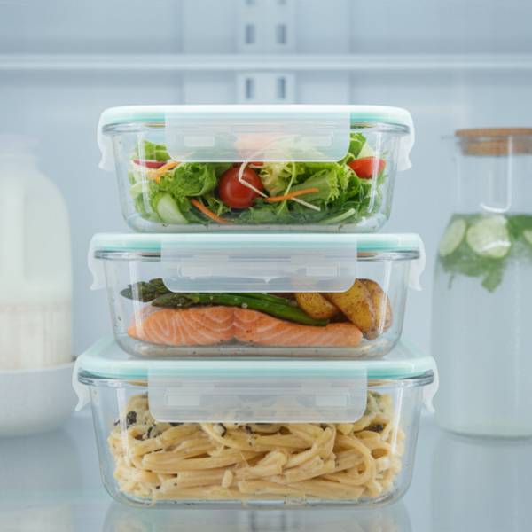 4er-Set Glas-Frischhaltedosen  Lunchbox Weiß - Glas - 23 x 8 x 18 cm
