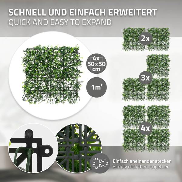 Kunstpflanzen Wandpaneel FOLIA-P 4er-Set Grün - Kunststoff - 50 x 50 x 8 cm