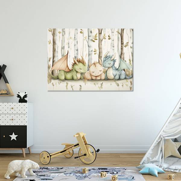 Wandbild kleine drachen tiere im wald 120 x 80 cm