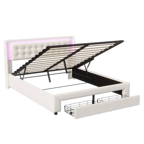 Boxspringbett MI-R02 mit Stauraum Beige - Metall - Massivholz - 165 x 100 x 203 cm