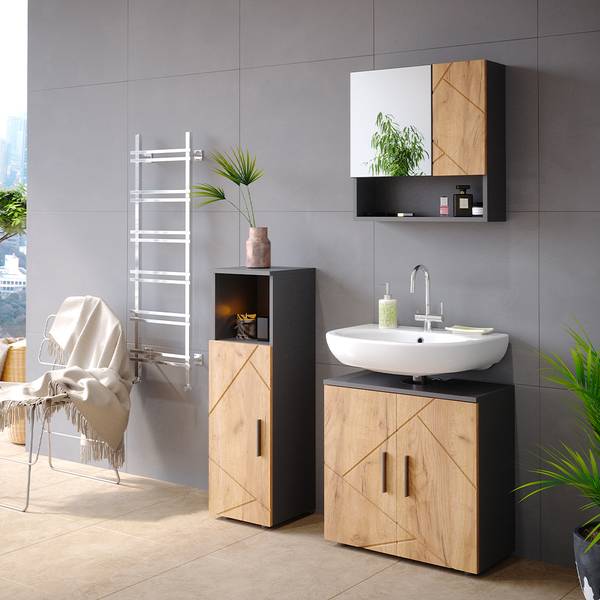 Badmöbel-Set Irma 36811 3er Set Anthrazit - Eiche Dekor