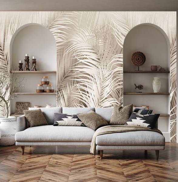 Vlies-Fotobehang PALMBLADEREN Planten beige - 460 x 300 x 300 cm