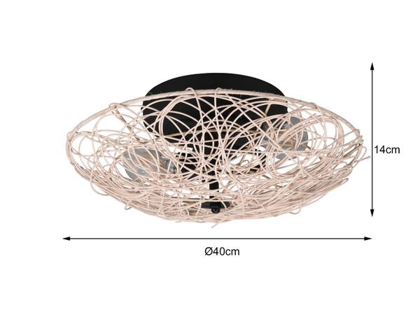 LED Deckenleuchte dimmbar Boho Rattan Beige - Schwarz - Metall - Rattan - 40 x 14 x 40 cm