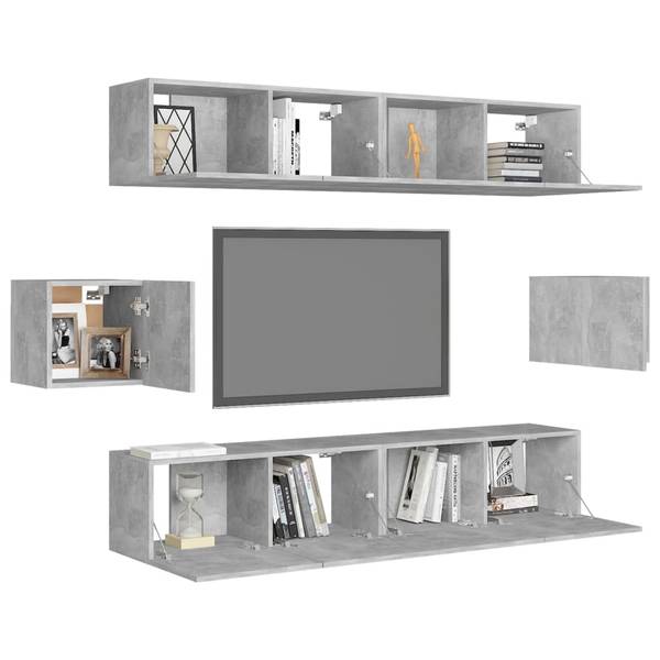 TV-Schrank 6er Set D269 Grau - Holzwerkstoff - 30 x 30 x 80 cm