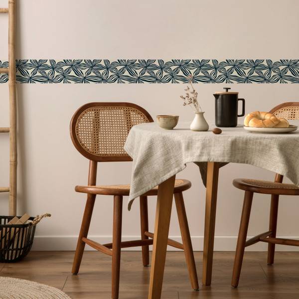 Behangrand ABSTRACTIE Bloemen Retro beige - zwart - blauw - vlies - 10 x 300 x 300 cm