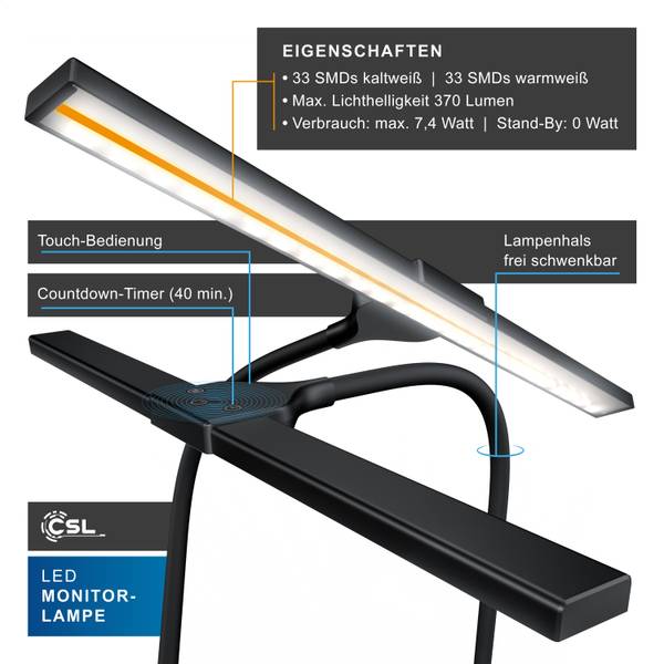 LED Monitorlampe GE-2235 Schwarz - Kunststoff - 45 x 33 x 6 cm