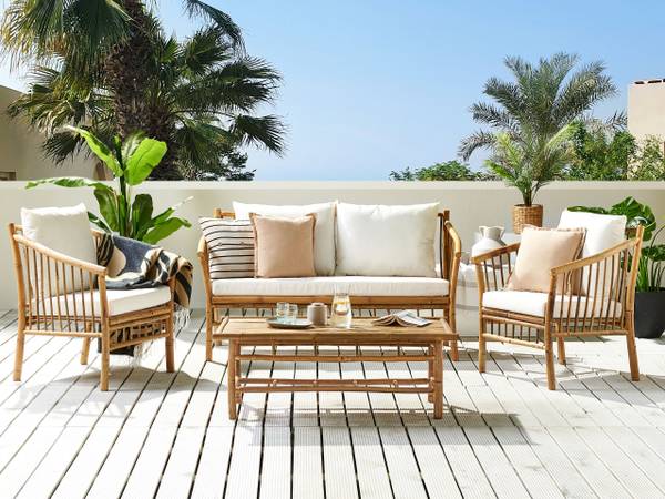 Loungeset MAGGIORE 11-delig bruin - wit - bamboe - 148 x 56 x 67 cm