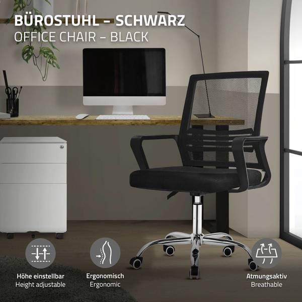 Chaise de bureau ergonomique ERGON-B Noir - Métal - Matière plastique - 59 x 100 x 58 cm