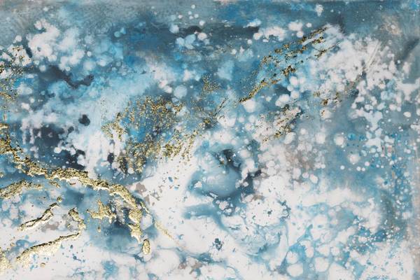 Acrylbild Handgemalt Fluid Painting Sin Blau - Weiß - Baumwollstoff - 100 x 75 x 4 cm
