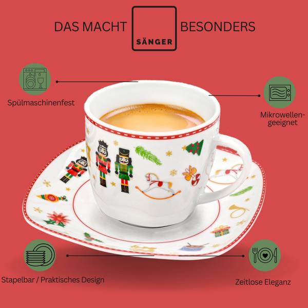 Kaffeetassen Bilgola Nussknacker 12 tlg Weiß - Porzellan - 46 x 28 x 46 cm