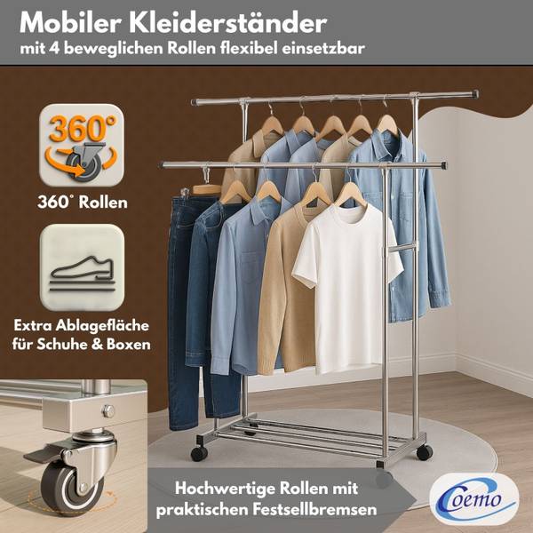 Kleiderständer rollbar Silber - Metall - 160 x 160 x 42 cm
