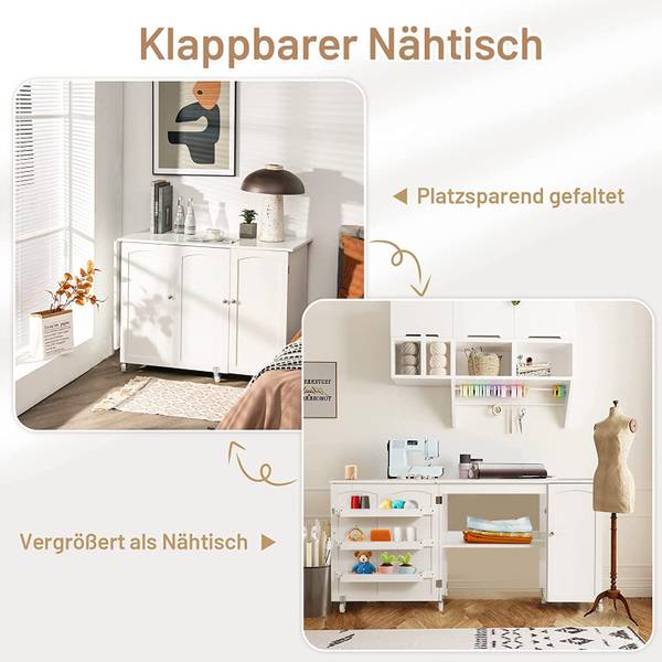 Klappbarer Nähtisch Nähschrank Weiß - Holzwerkstoff - 60 x 75 x 158 cm