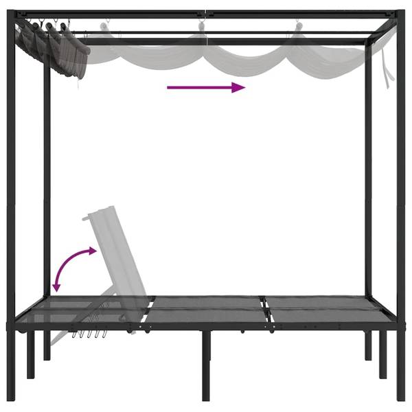 Ligbed Met Gordijnen 313930 grijs - staal - 153 x 204 x 207 cm