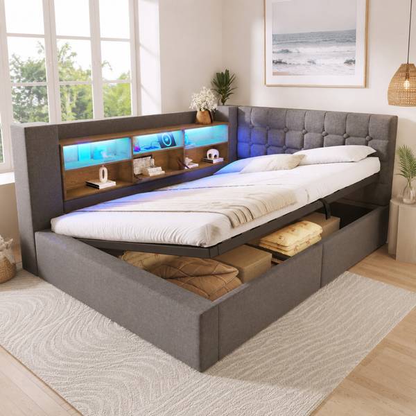 Polsterbett OK-Bett-013 mit Stauraum Grau - 200 x 140 cm