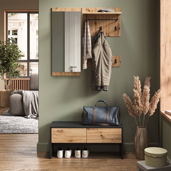 Garderobe Selena 57314 Anthrazit - Asteiche Dekor