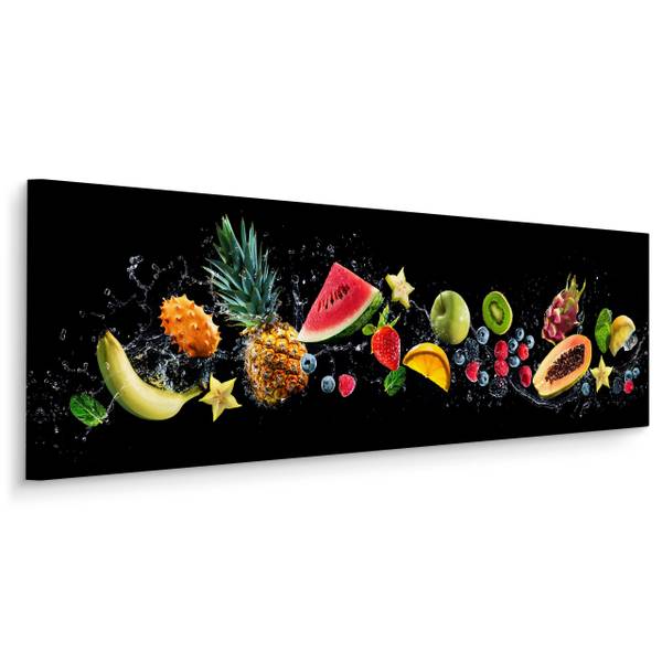 Panoramabild Fruchtige Frische Motiv 3D Schwarz - Grün - Rot - Leinen - 145 x 45 x 45 cm