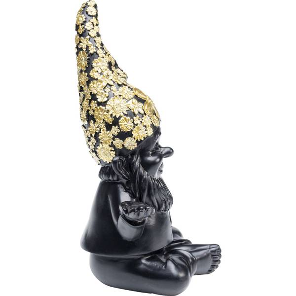 Deko Figur Zwerg Meditation Schwarz - Gold - Polyresin - 15 x 19 x 10 cm