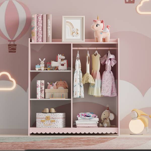 Portant à vêtements pour enfants Vestnes Rose foncé - Blanc - Bois manufacturé - 80 x 90 x 38 cm