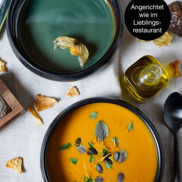 SOLID Suppenteller Steinzeug 4er-Set Dunkelgrün