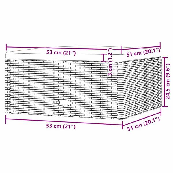 Gartenhocker 3030235-2 Schwarz - Polyrattan - 53 x 24 x 51 cm