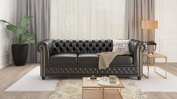 Chesterfield-Set Perry - Schlaffunktion Schwarz