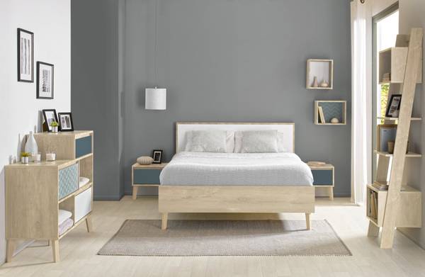 Chevet Galaxy Bleu - Bois manufacturé - 42 x 41 x 36 cm