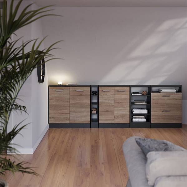 Ensembles de meuble sous pente Rion55997 Anthracite - Imitation chêne de Sonoma - Largeur : 140 cm