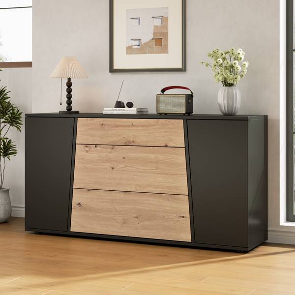 Sideboard Philotes Ⅵ Schwarz - Braun - Holzwerkstoff - 140 x 70 x 35 cm
