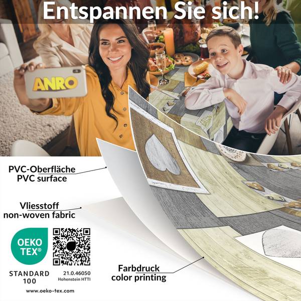 Wachstuchtischdecke Holz Herz mit SAUM Tiefe: 200 cm