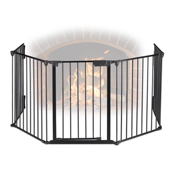 Haardscherm 5 panelen zwart - nylon - staal - 165 x 75 x 94 cm