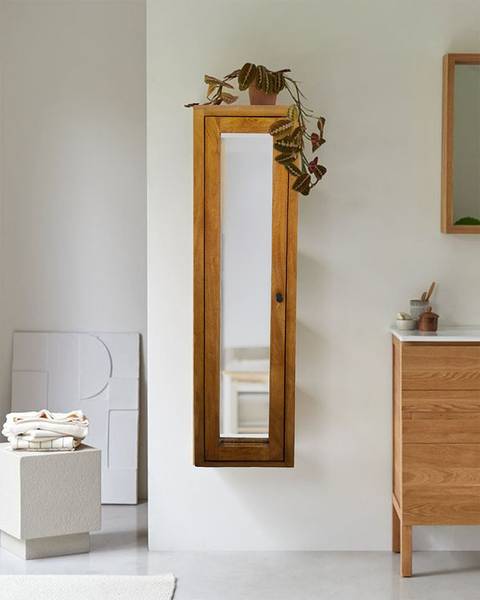 Palo Colonne à suspendre avec miroir e Marron - Bois massif - 25 x 140 x 25 cm