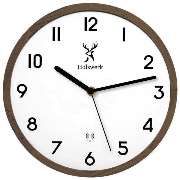 Funk-Wanduhr PAPENBERG Braun - Weiß - Metall - Massivholz - 25 x 25 x 2 cm