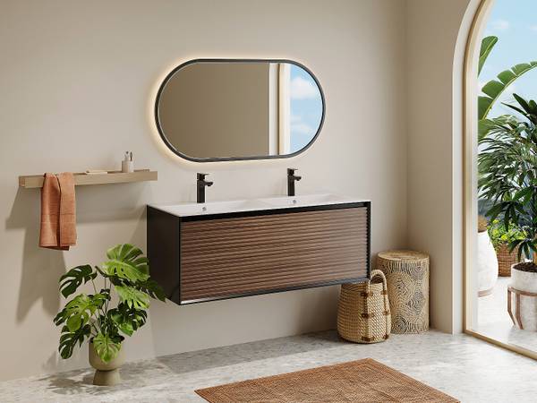 Meuble double vasque BANIVA Noir - En partie en bois massif - 45 x 45 x 120 cm