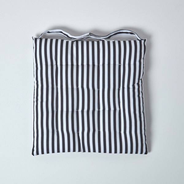 Stuhlkissen mit Knopf-Bändern, 4er-Set Schwarz - Baumwollstoff - 40 x 5 x 40 cm