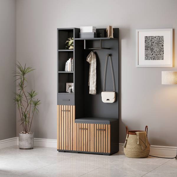 Garderobenständer Eos Ⅰ Schwarz - Braun - Holzwerkstoff - 35 x 175 x 80 cm