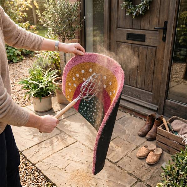 Halfronde mat Boho zwart - bruin - rood - natuurvezel - kunststof - 60 x 2 x 40 cm