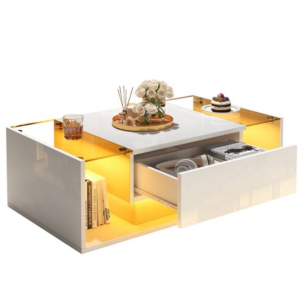 Salontafel Electra Ⅰ wit - plaatmateriaal op houtbasis - glas - 50 x 31 x 100 cm
