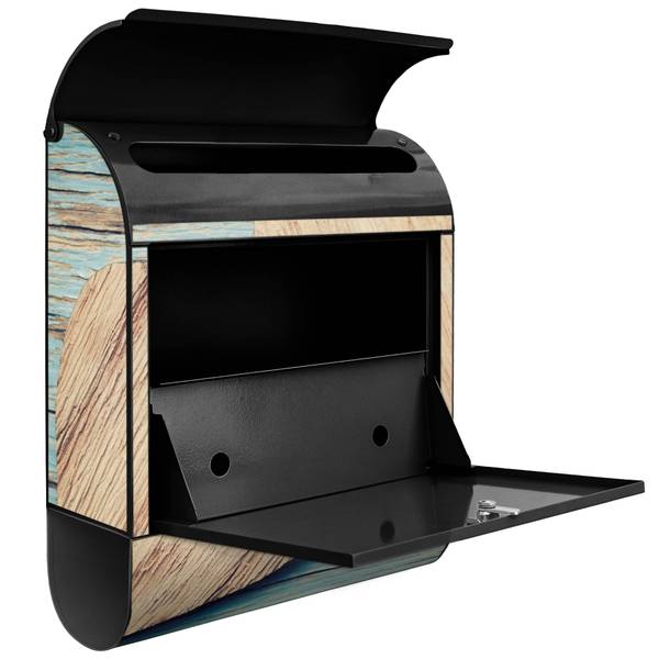 Briefkasten Stahl Holz Herzen Schwarz - Stahl - 38 x 46 x 13 cm