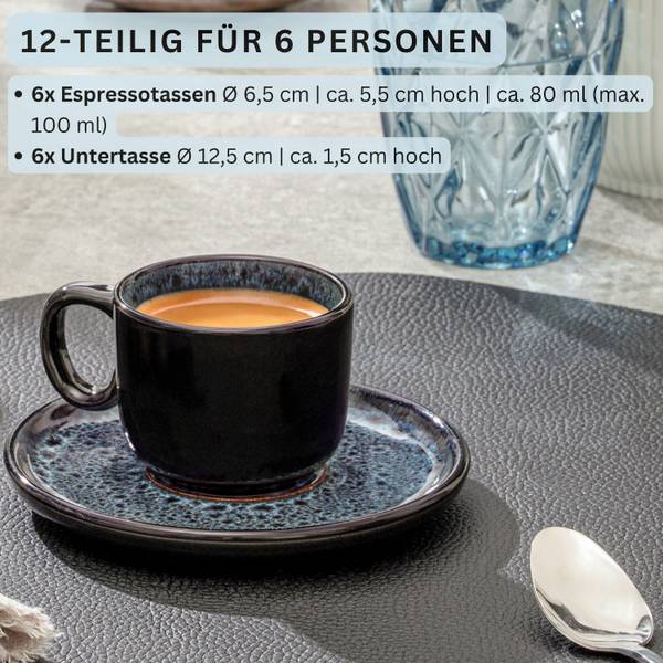 Espressotassen Set Manila - 6 teilig Blau - Stein - 2 x 6 x 2 cm