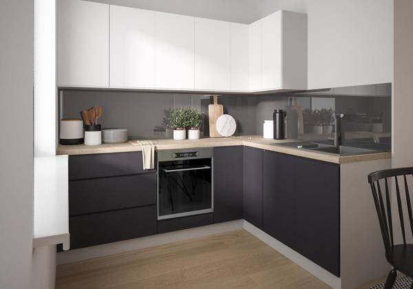 Küchenzeile FLORENCE A3 Schwarz - Grau - Holzwerkstoff - 230 x 207 x 173 cm